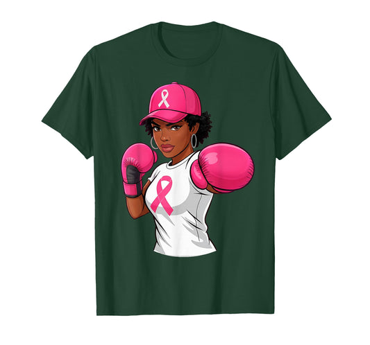 Women Black African American Breast Cancer Afro Pink Ribbon T-Shirt