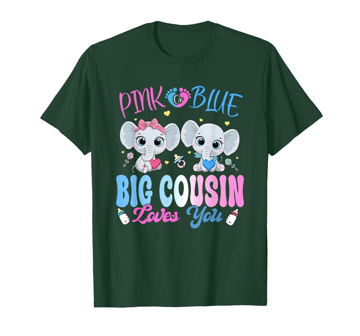 Pink or Blue Big Cousin Loves You Gender Reveal Elephant T-Shirt