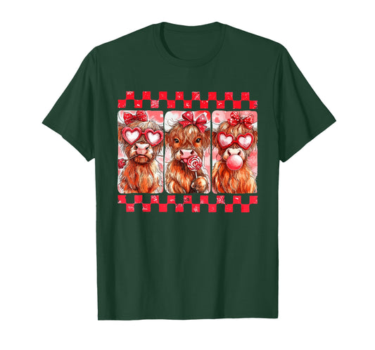 Vintage Western Valentine Highland Cow Lover Hearts Coquette T-Shirt