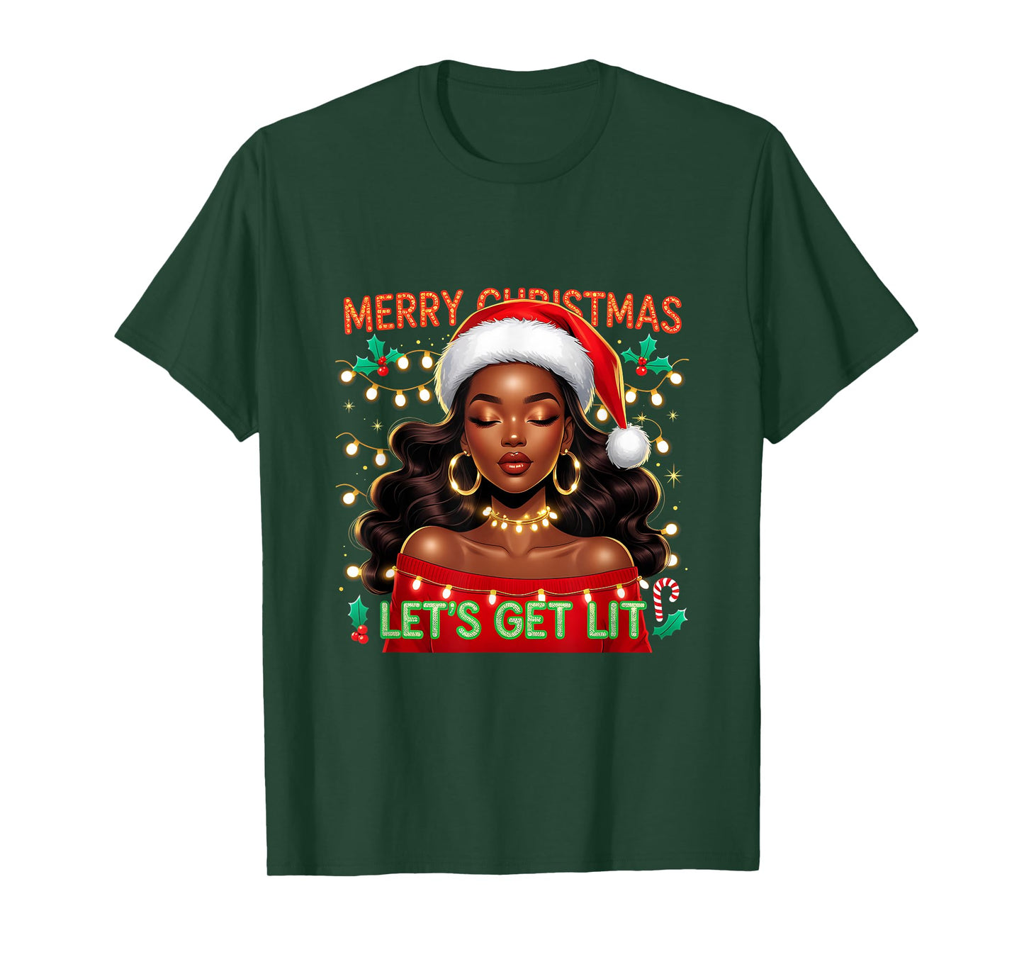 Christmas Sleigh Queen African American Melanin Afro T-Shirt