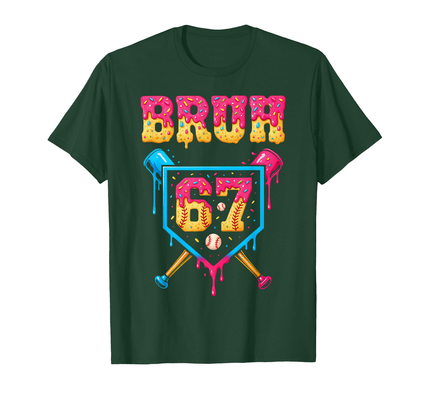 Bruh Baseball Ice Cream Drip Number 67 Player 67th Birthday T-Shirt