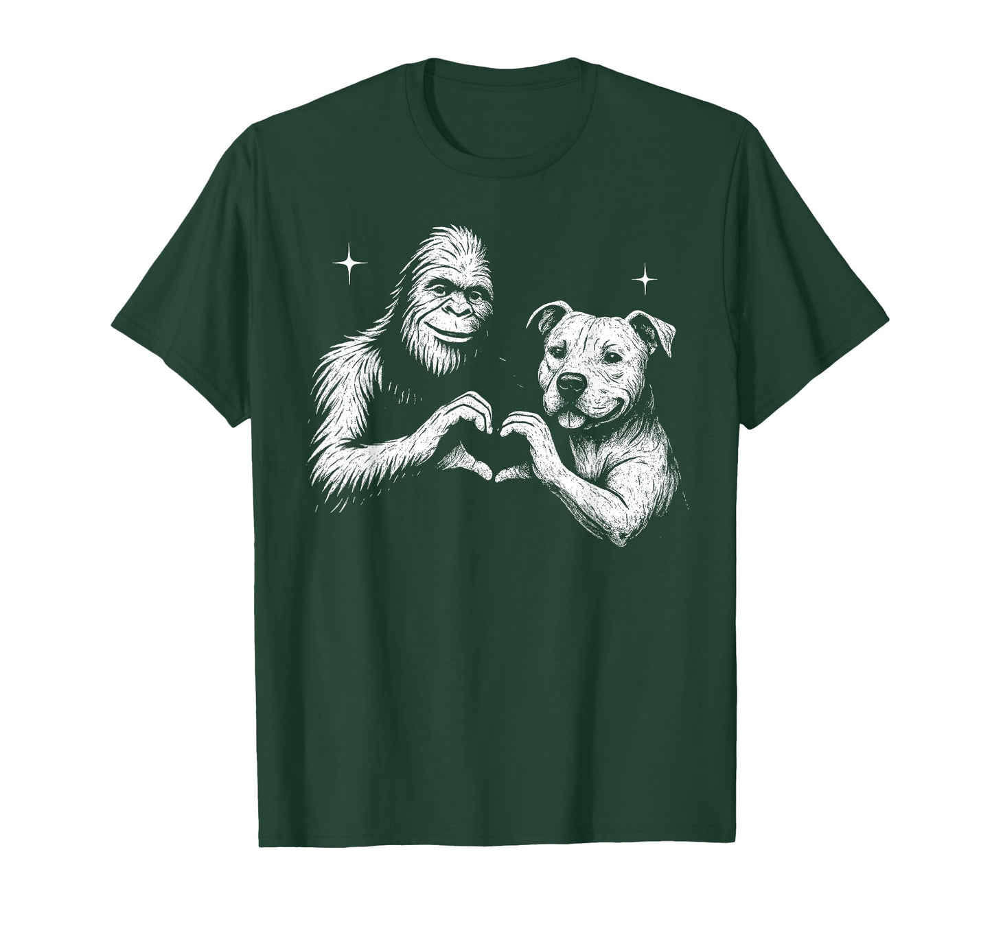 Staffordshire Bull Terrier Bigfoot Heart Hand Sign Dog Lover T-Shirt