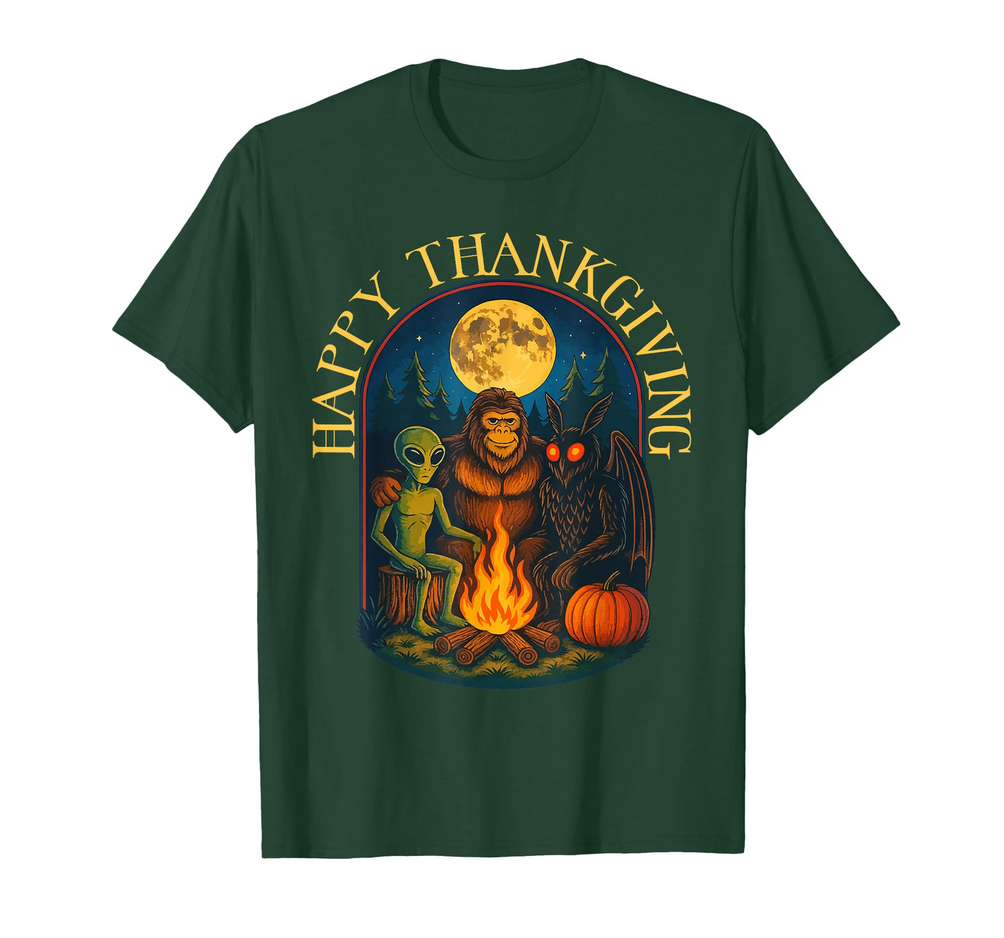 Happy Thanksgiving Shirt Men Bigfoot Alien Mothman Sasquatch T-Shirt