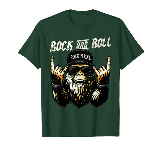 Funny Bigfoot Rock and Roll Music Men Dad Papa Daddy Grandpa T-Shirt