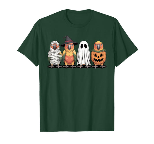 Spooky Ghost Sun Conure Bird Pumpkin Halloween Skeleton T-Shirt