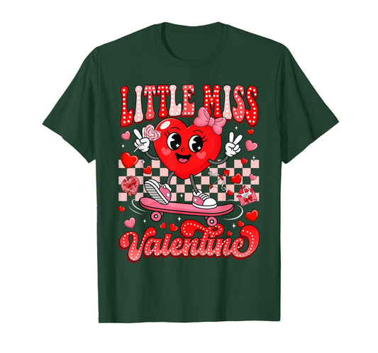 Groovy Little Miss Valentine Cute Candy Heart Women Girl Kid T-Shirt