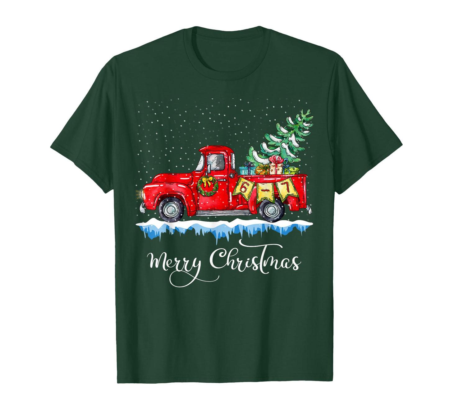 Fun 67 Meme with a Vintage Red Truck Merry Christmas 6 7 T-Shirt