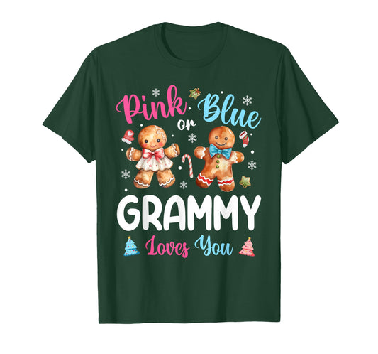 Pink or Blue Grammy Loves You Gender Reveal Christmas T-Shirt
