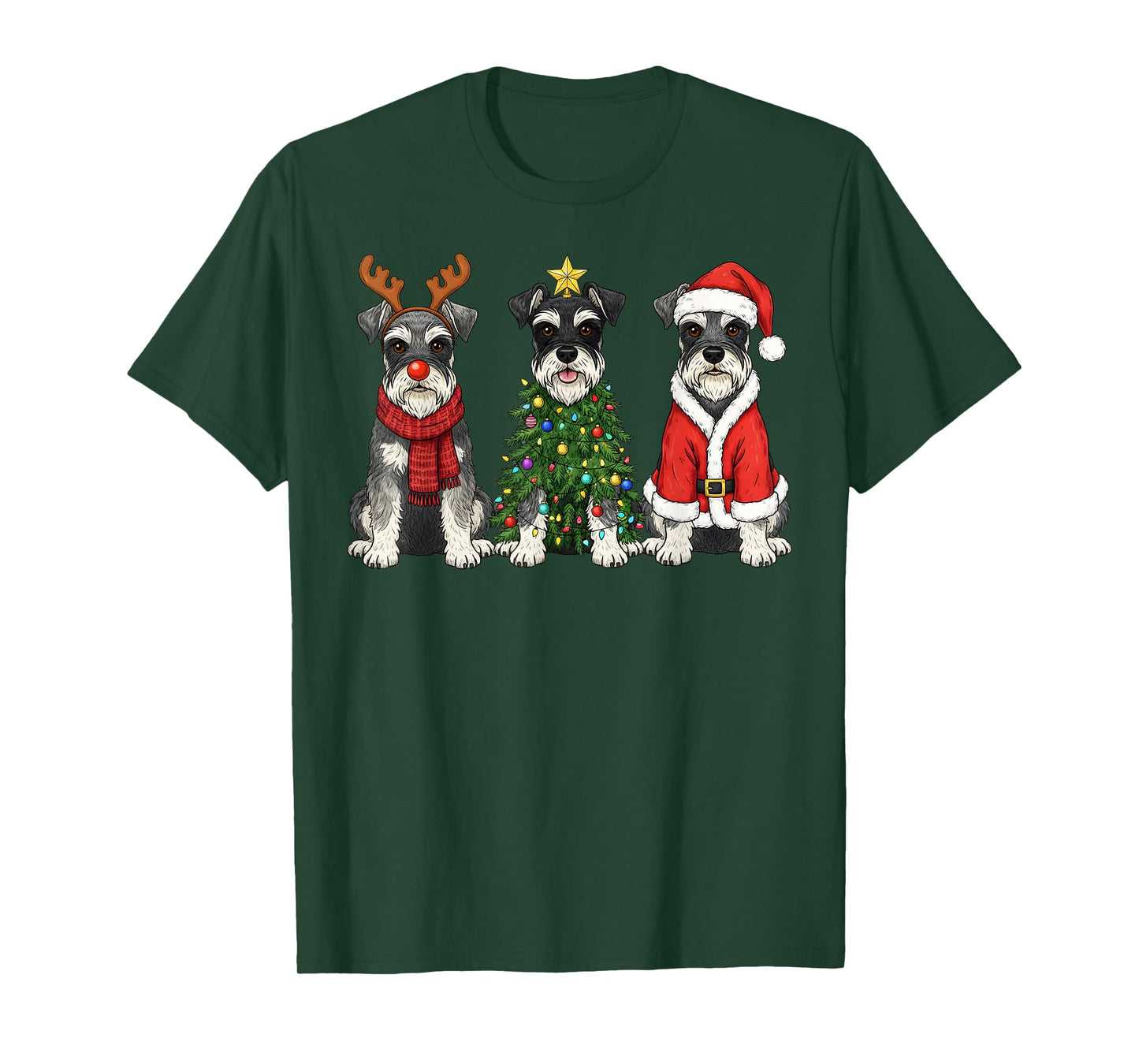 Retro Christmas Miniature Schnauzer Santa Reindeer Dog Lover T-Shirt