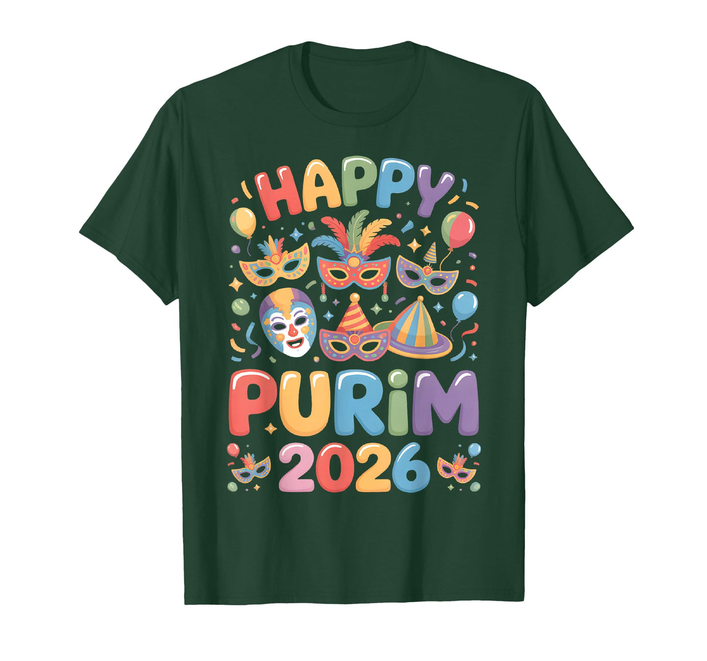 Happy Purim 2026 Festive Masquerade Mask Balloon Party T-Shirt