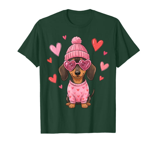 Cute Dachshund Valentines Dogs with Hearts Dog Valentine T-Shirt