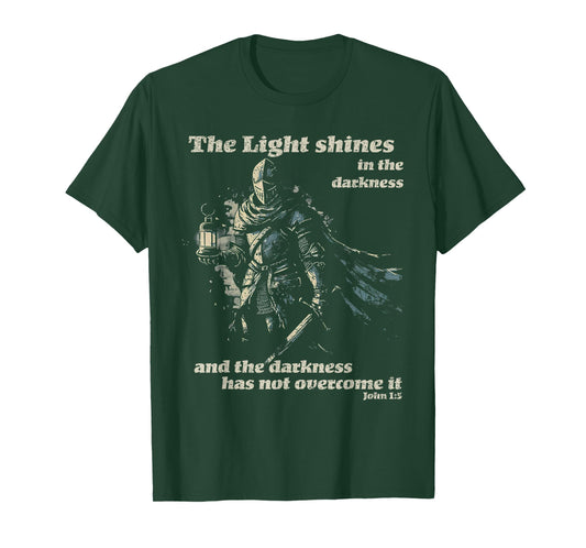 The Light Shines in The Darkness Gothic Knight Design T-Shirt