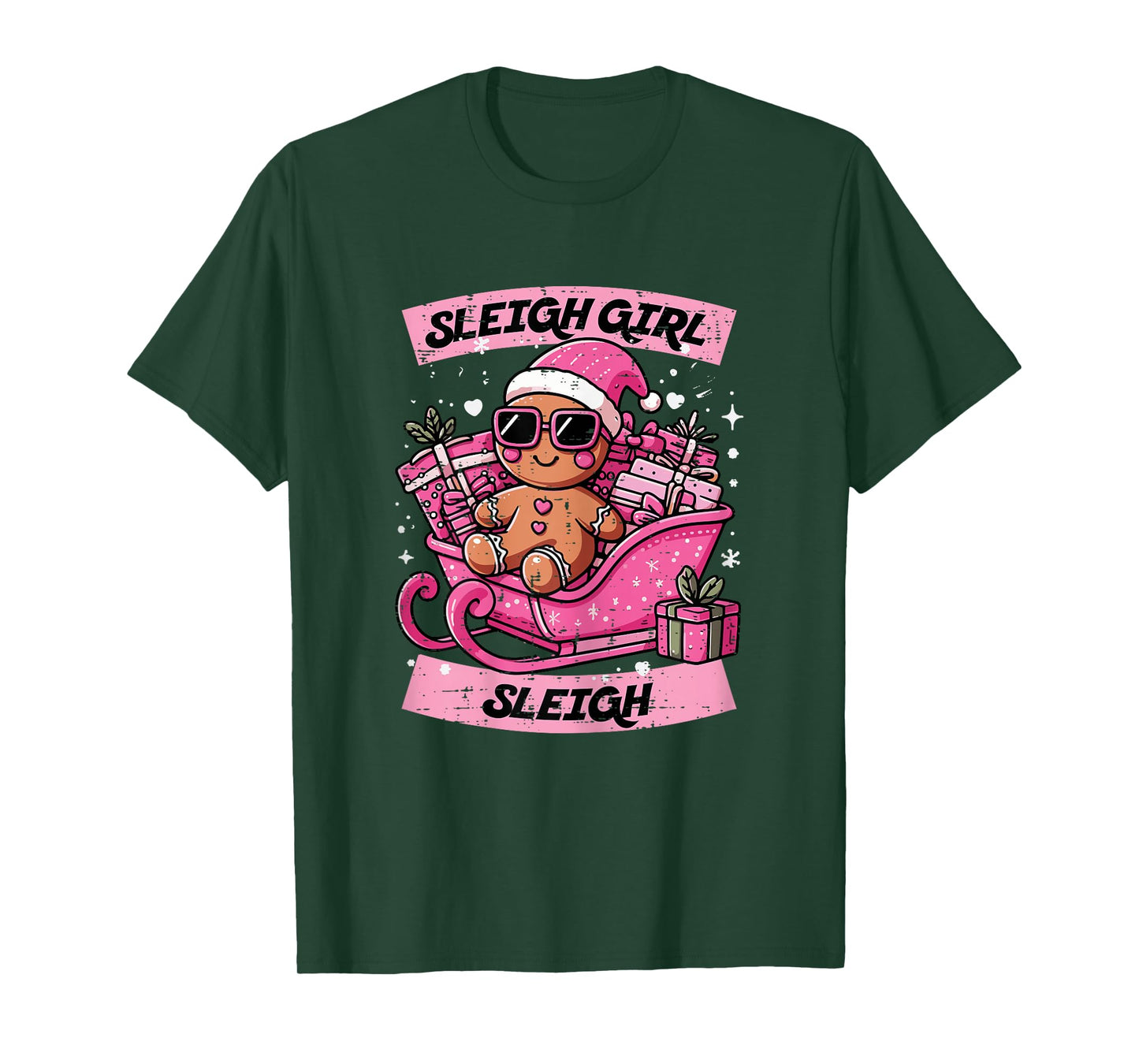 Christmas Gingerbread Pink Sleigh Girl Xmas Girls Kids Women T-Shirt