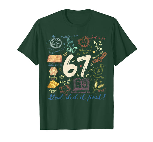 Vintage God Did It First 67 Six Seven Meme Christian Bible T-Shirt