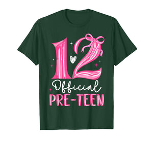 12 Official Pre-Teen 12th Birthday Girl Bow 12 Year Old Kids T-Shirt