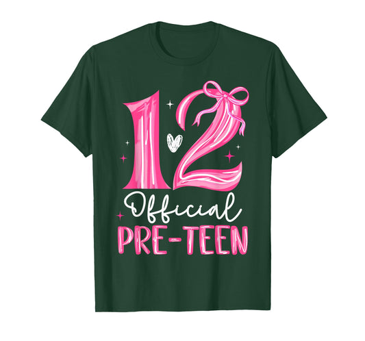 12 Official Pre-Teen 12th Birthday Girl Bow 12 Year Old Kids T-Shirt