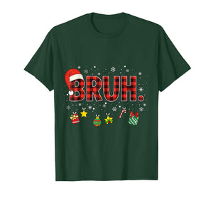 Bruh Funny Christmas Red Plaid Teens Boys Kids Xmas Pajamas T-Shirt