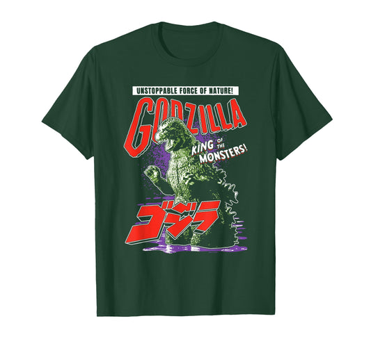 Godzilla Unstoppable Force of Nature Retro Kanji Kaiju Movie T-Shirt