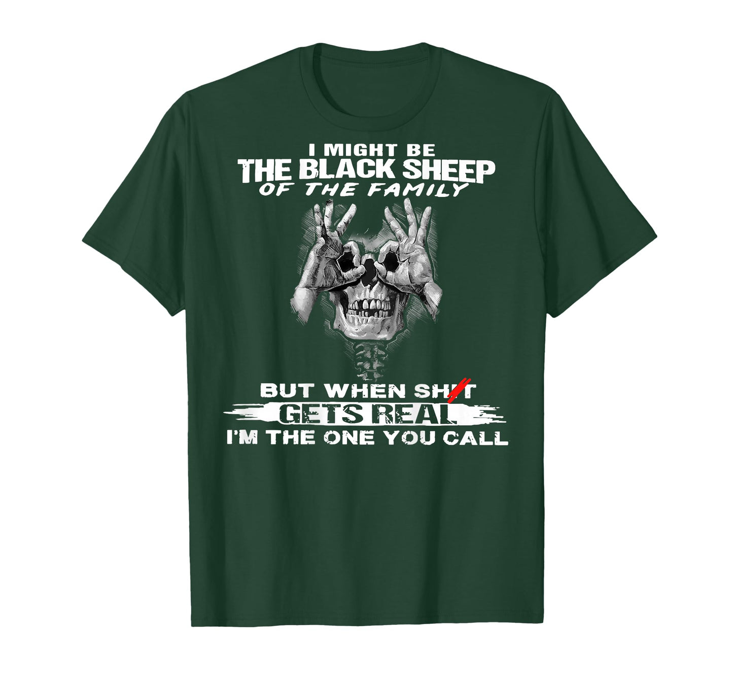 Skull I Might Be The Black Retro Sheep of The Family On Back T-Shirt