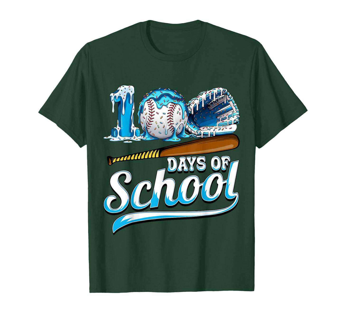 Kid 100 Days of School Drip Baseball Ice Cream 100th Day Boy T-Shirt