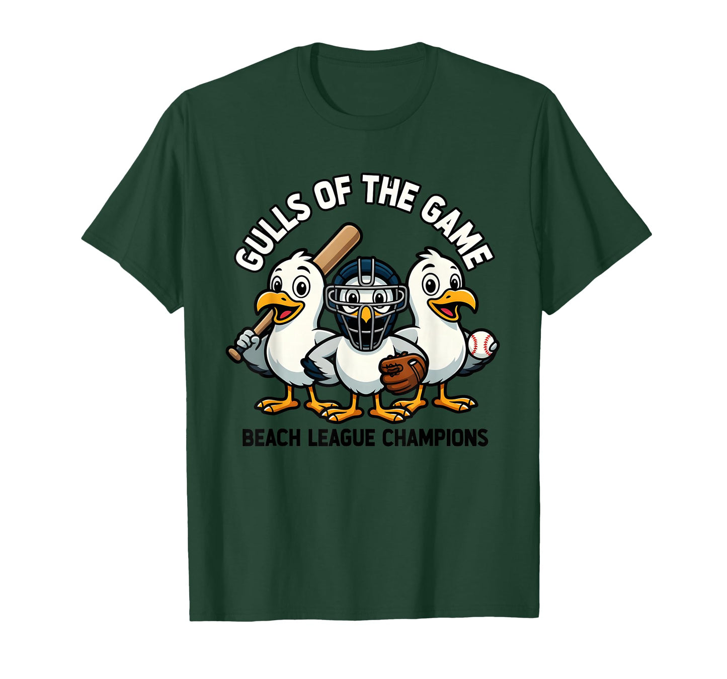 Baseball Seagull Cartoon Beach League Kids Tee T-Shirt