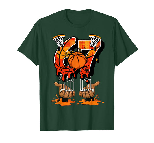 Basketball 67 Six Seven 6 7 Boys Funny Gen Alpha Meme Drip T-Shirt
