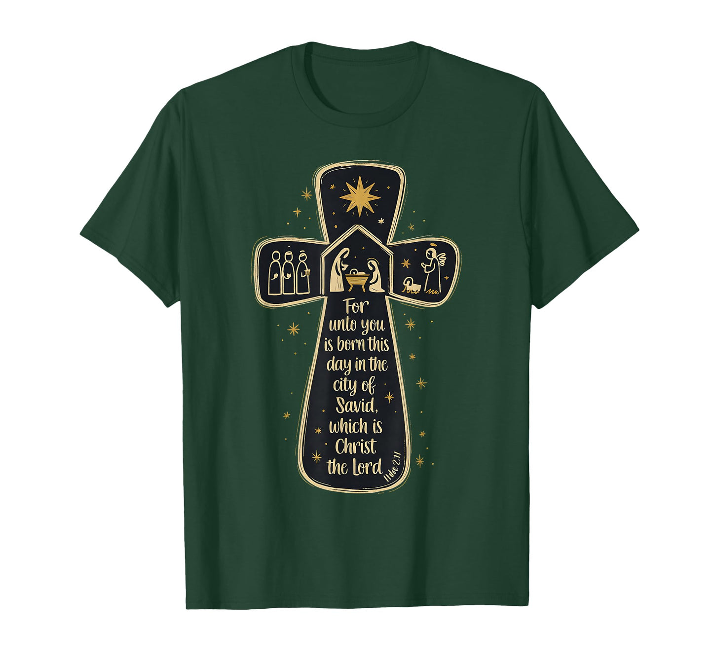 Nativity Cross Luke 2:11 Christmas Nativity Scene Christian T-Shirt