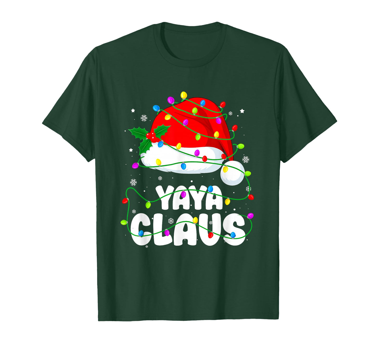 Yaya Claus Funny Christmas Santa Hat Lights Pajama Xmas T-Shirt