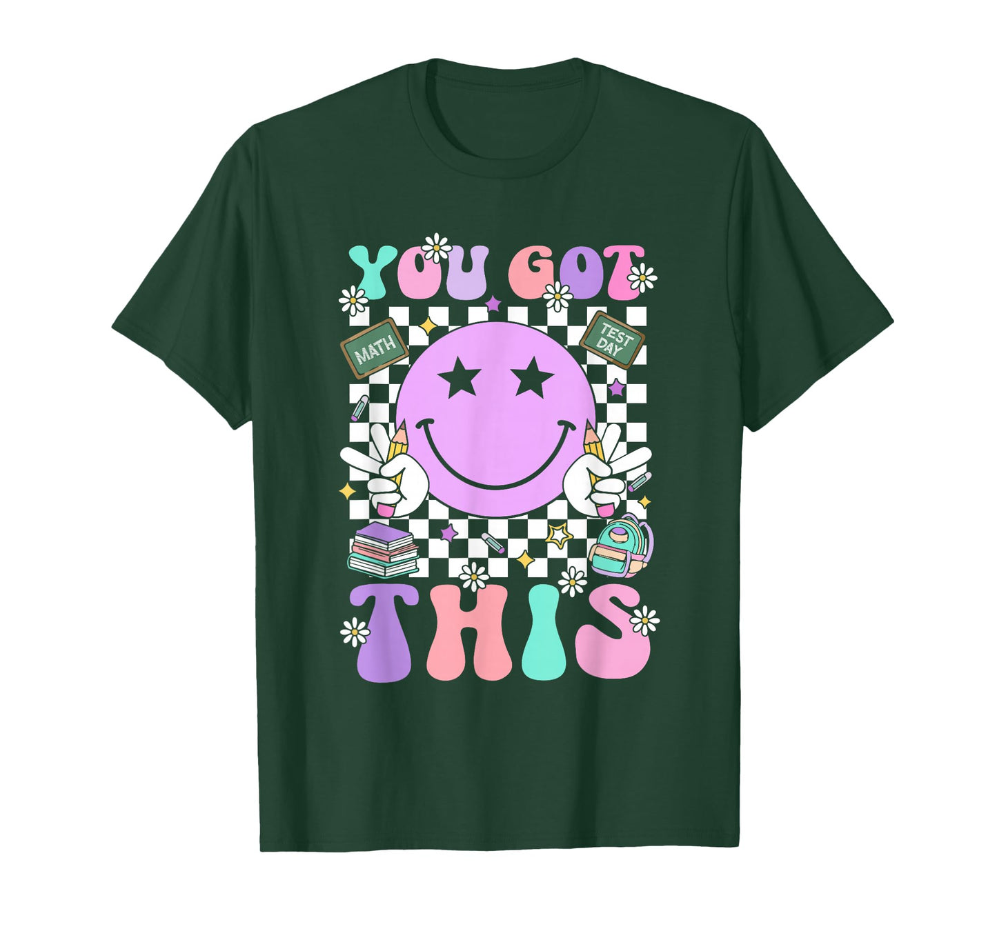 Groovy You Got This Smile Face Testing Day Teacher Womens T-Shirt