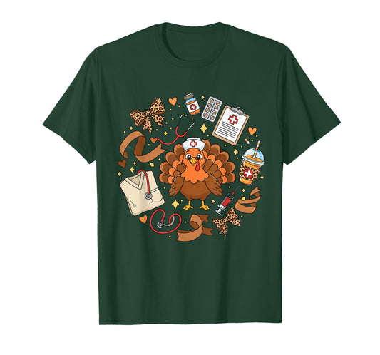 Thanksgiving Nurse Turkey Fall Medical Stethoscope Scrub T-Shirt