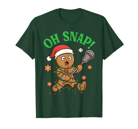 Funny Gingerbread Lacrosse Christmas Cookie Oh Snap Santa T-Shirt
