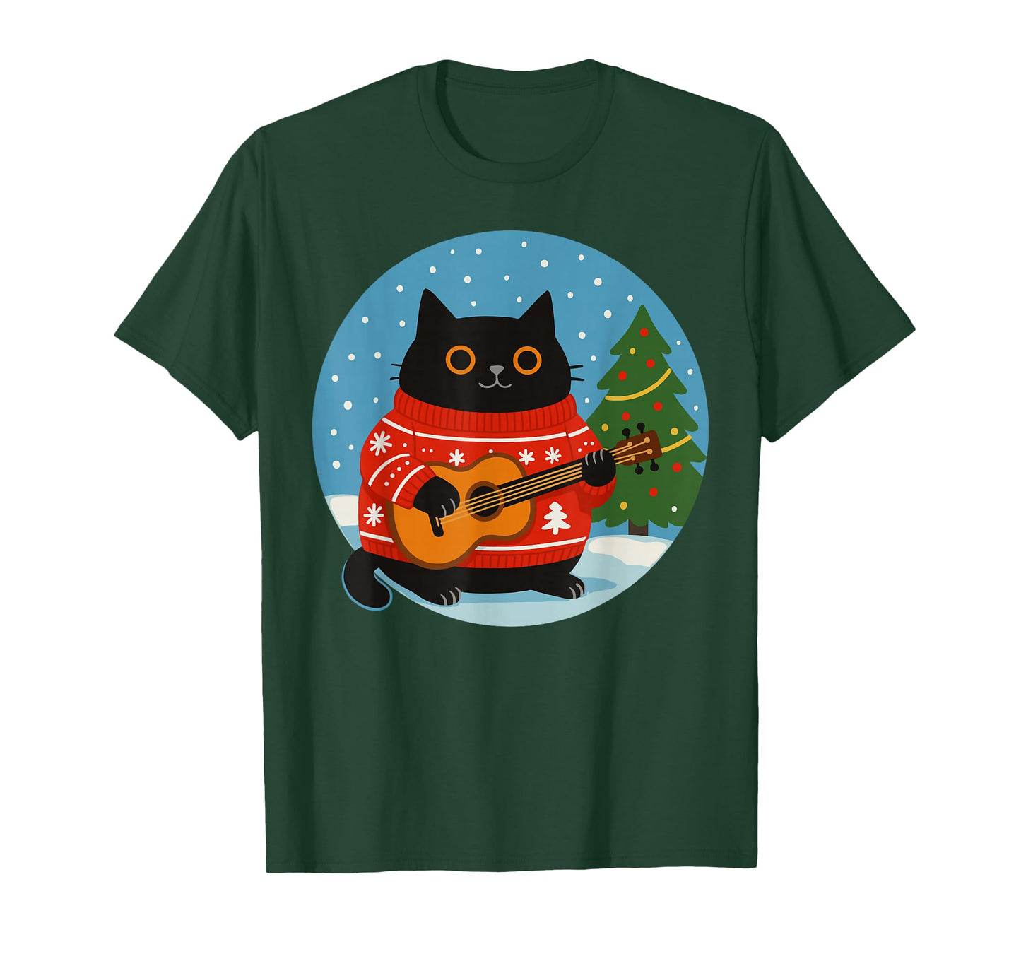 Meowy Christmas Guitar Player Men Women Kids Cat Christmas T-Shirt