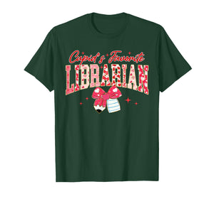Groovy Cupid's Favorite Librarian Pencil Bow Valentines Day T-Shirt