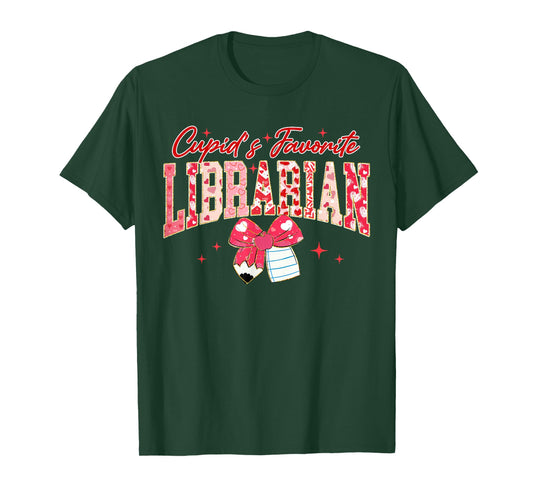Groovy Cupid's Favorite Librarian Pencil Bow Valentines Day T-Shirt