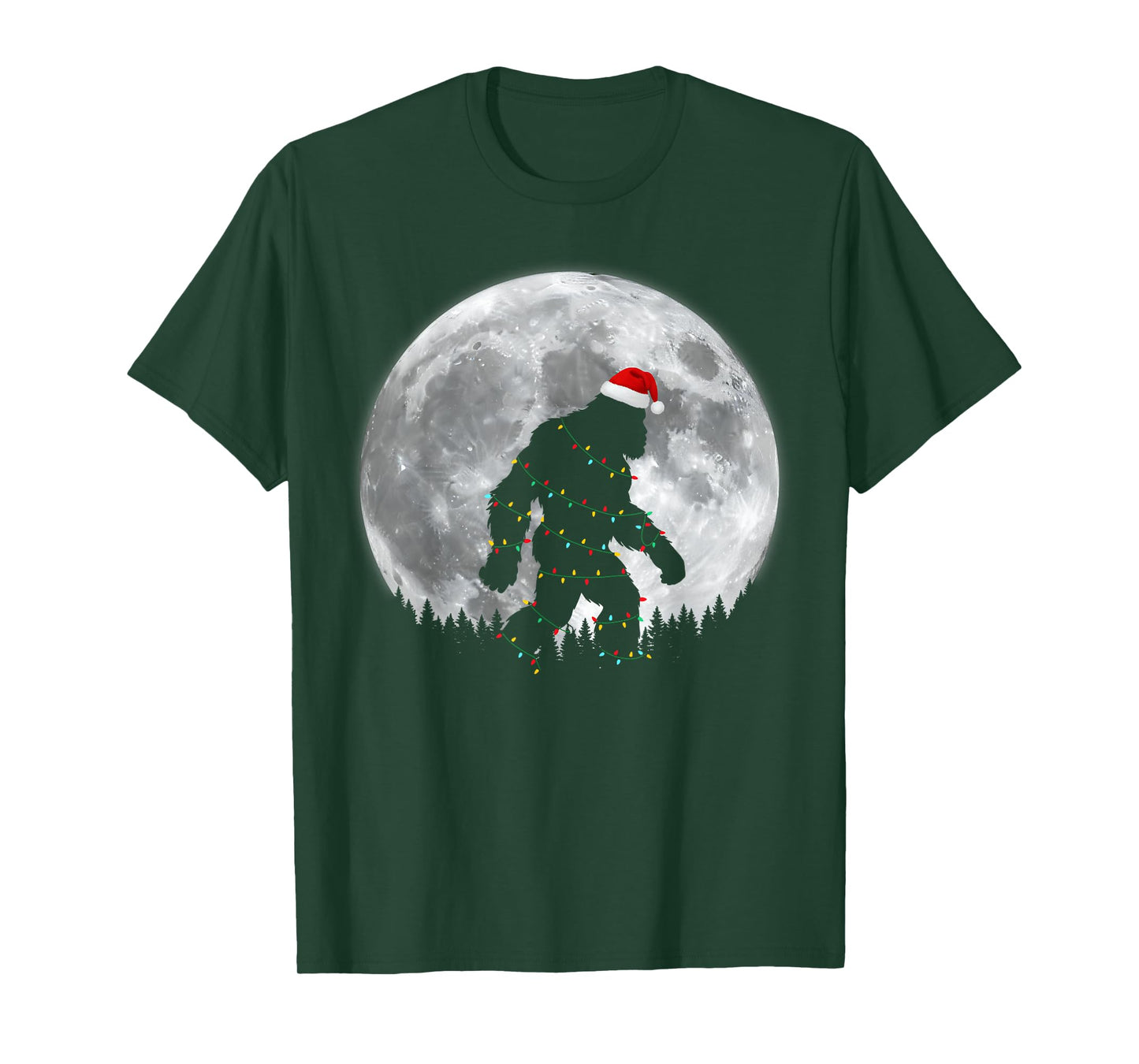 Funny Bigfoot Santa Moon Christmas Lights Xmas Sasquatch T-Shirt