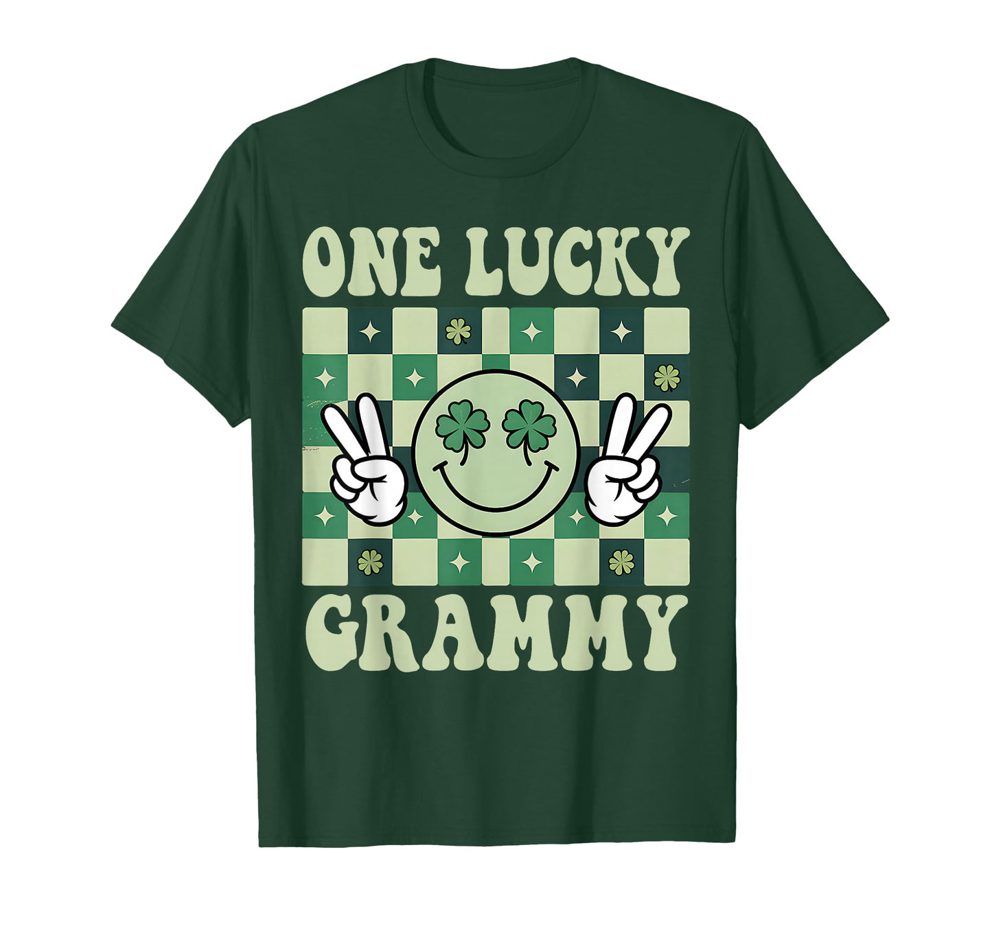St Patricks Day Groovy Shamrock One Lucky Grammy Paddy's Day T-Shirt