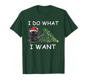 I Do What I Want Funny Christmas Black Cat Xmas T-Shirt