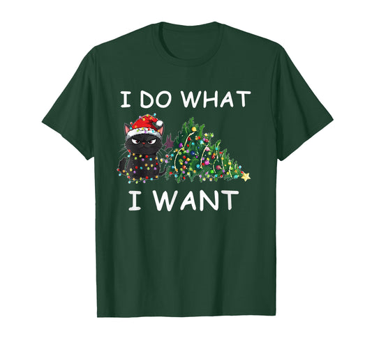I Do What I Want Funny Christmas Black Cat Xmas T-Shirt