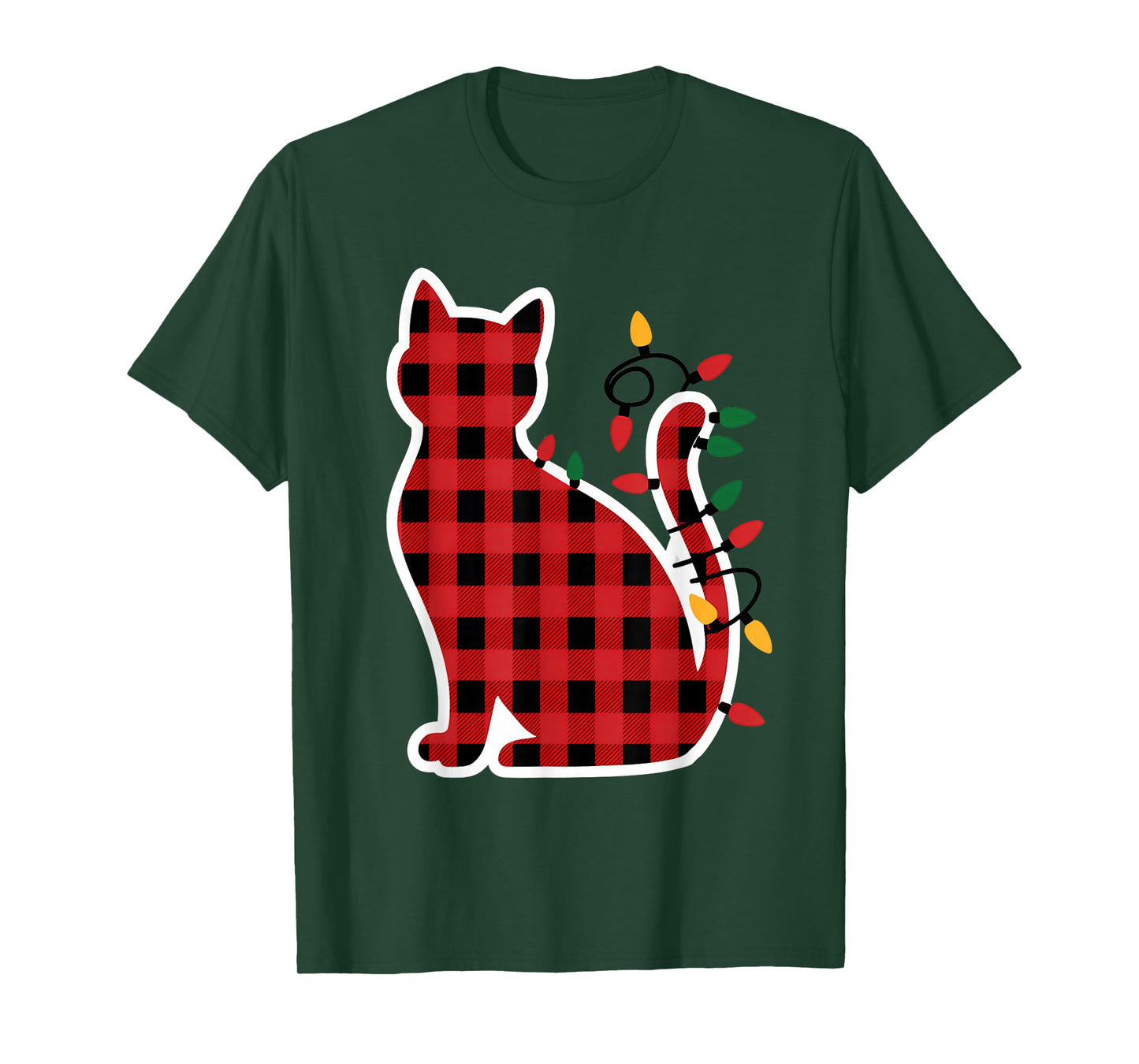 Red and Black Buffalo Plaid Cat Christmas Lights Men Women T-Shirt