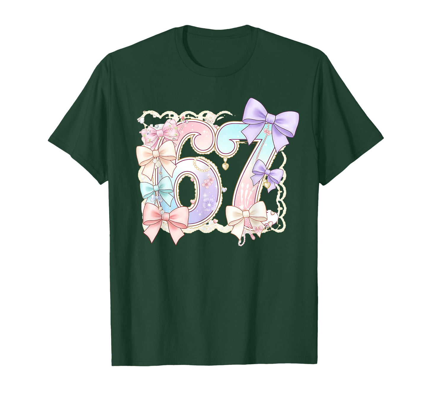 67 Meme Pastel Coquettes Bow Funny Kawaii 6 7 Number Girls T-Shirt