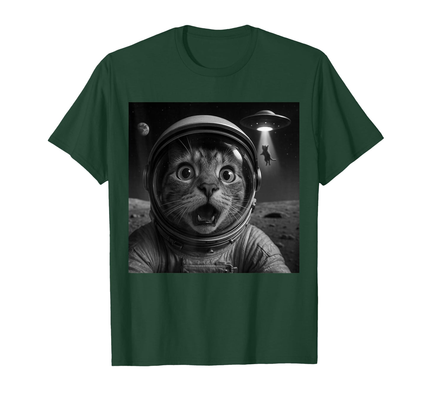 Astronaut Cat Selfie UFO Alien T-Shirt