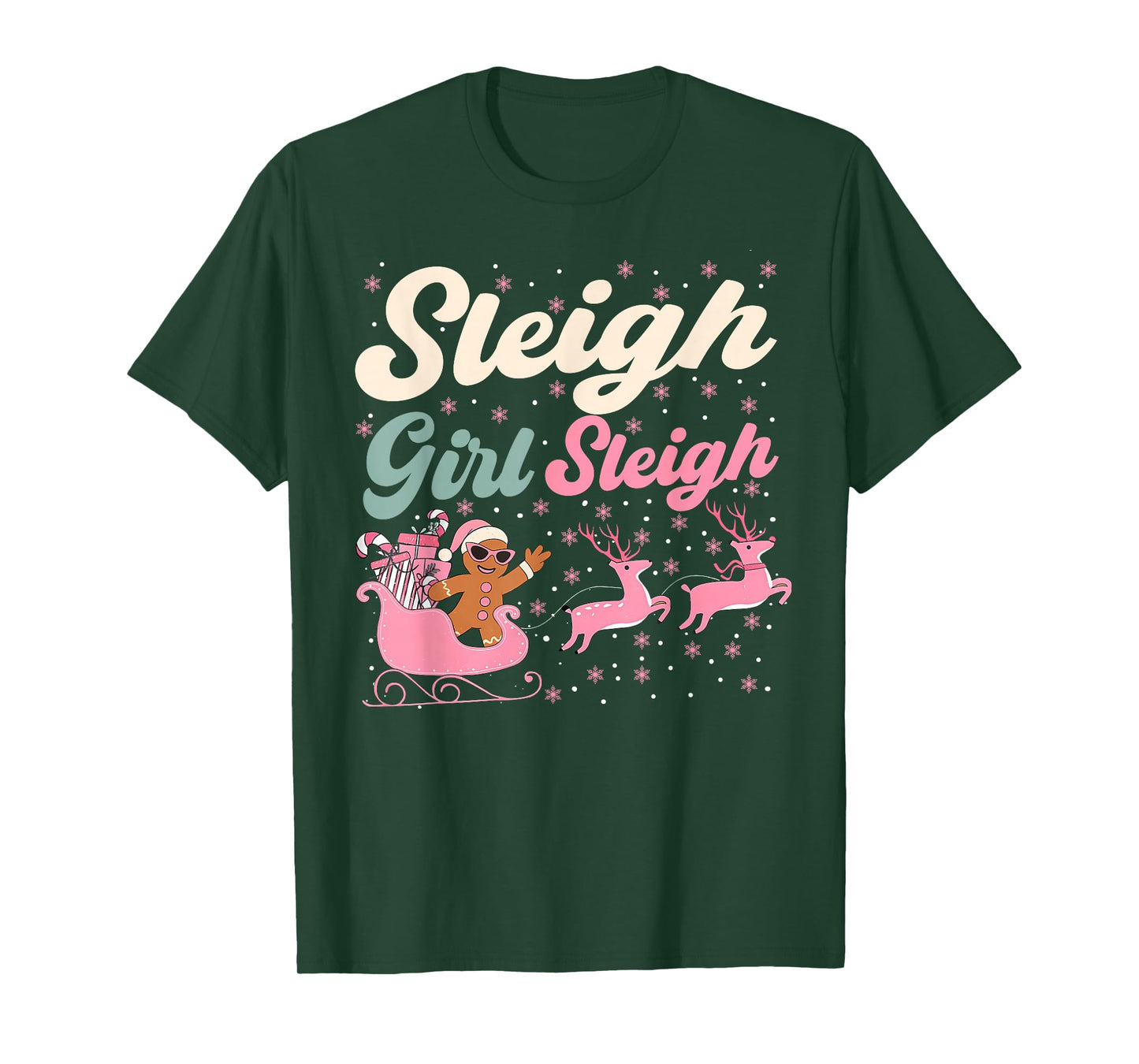Christmas Gingerbread Pink Sleigh Girl Xmas Girls Kids Women T-Shirt