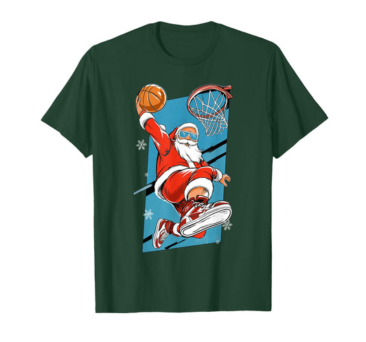 Santa Basketball Men Women Kids Funny Basketball T-Shirt