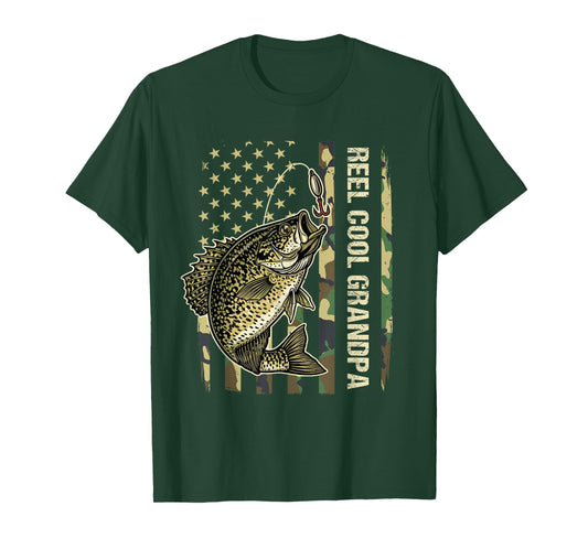 Reel Cool Grandpa Crappie Fishing Camo American Flag T-Shirt
