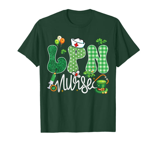 LPN Nurse Stethoscope Lucky Shamrock Funny St Patricks Day T-Shirt