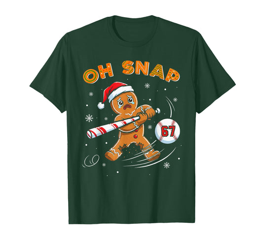 Funny Gingerbread Man Oh Snap 67 Baseball Meme Funny Xmas T-Shirt