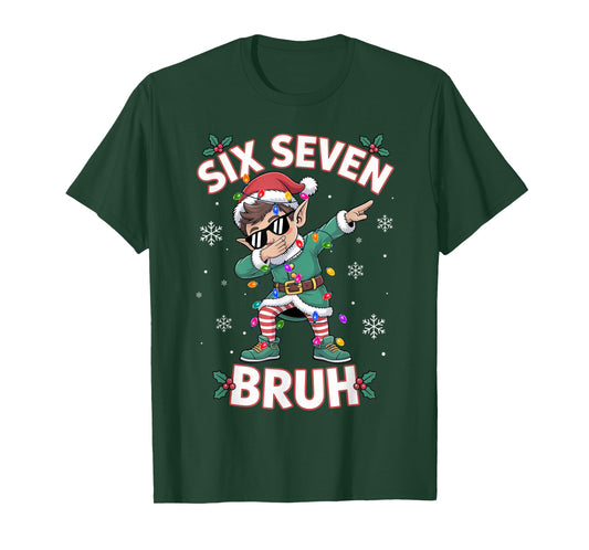Dabbing Elf Six Seven Bruh Christmas 67 Meme Xmas Boys Kids T-Shirt