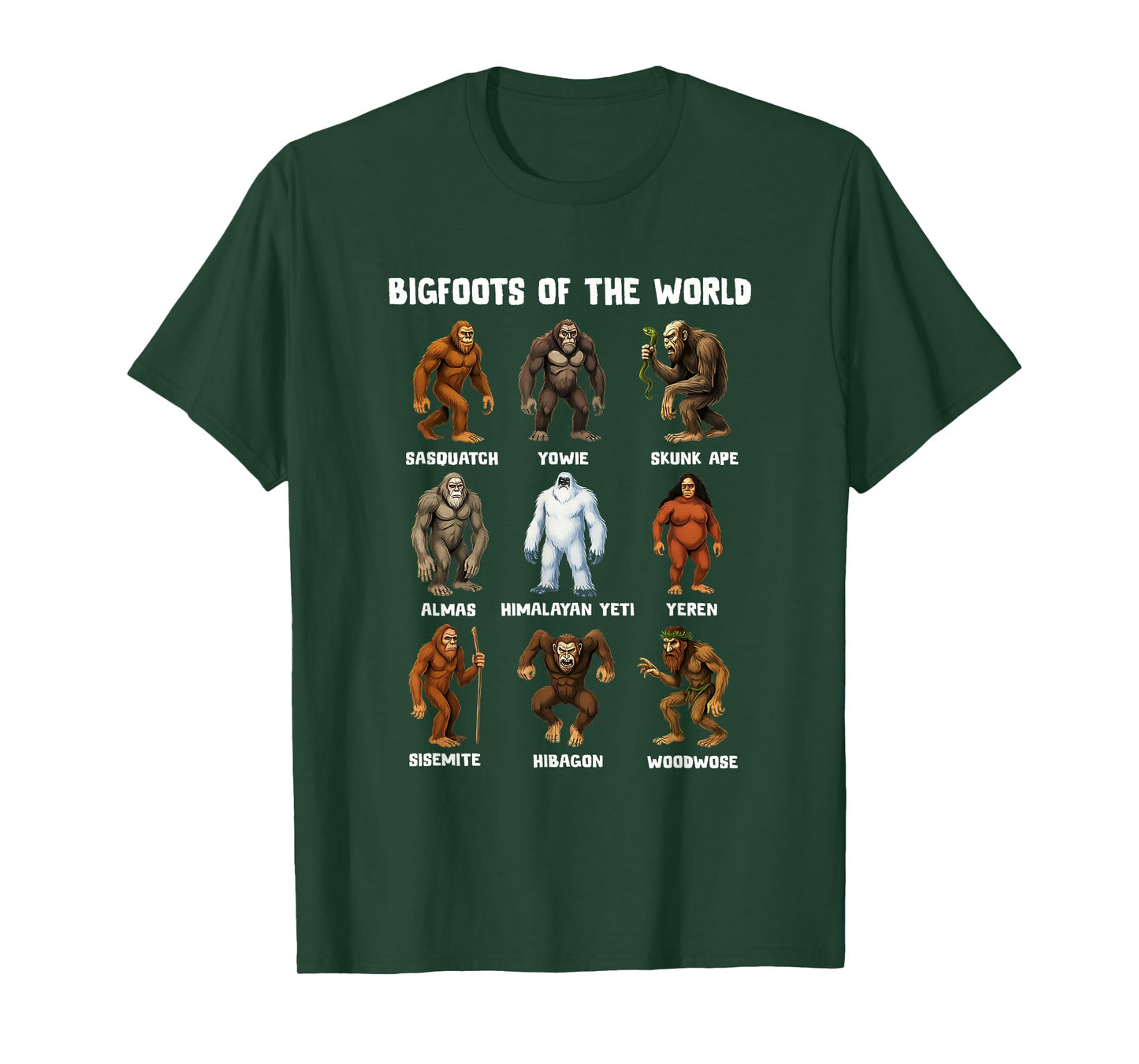 Bigfoots of The World Funny Sasquatch Men Women Gift T-Shirt