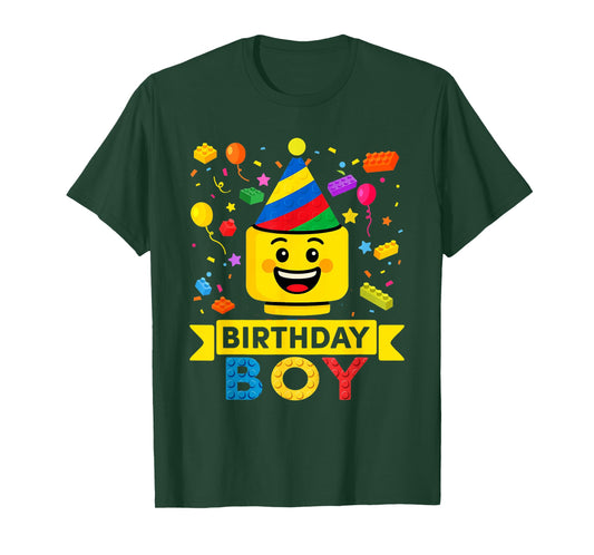 Building Bricks Boy Birthday Party Hat Master Builder Blocks T-Shirt
