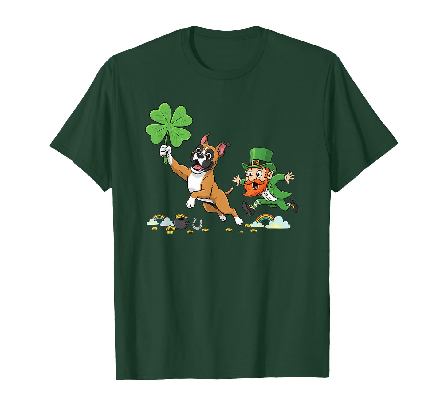 Funny Boxer Dog Clover St Patricks Day Womens Mens Kids T-Shirt